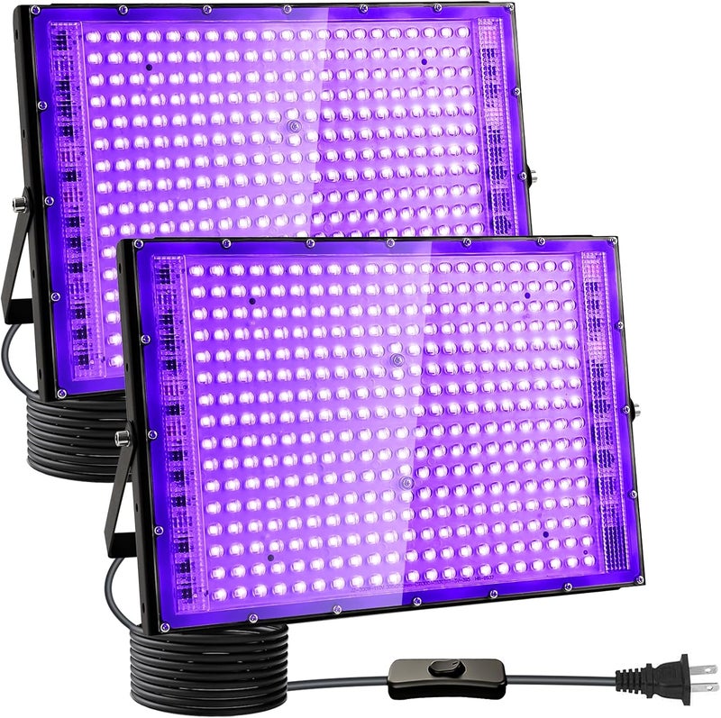 Indmird 2 Pack 300W Black Lights, Blacklight Flood Light with Plug and Switch,for Glow Party, Black Light Party, Halloween, Body Paint, Neon Glow, Fluorescent Poster, Stage Lighting - Image 1